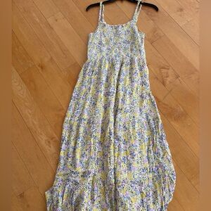 Black Tape_ Yellow Floral Maxi Dress with Purple & White Accents
